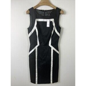 White House Black Market Sz 2 Sleeveless Black White Fit & Flare Midi Dress NWT
